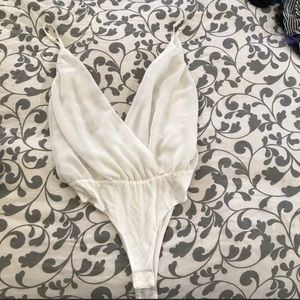 White Low Cut Front & Back Body Suit
